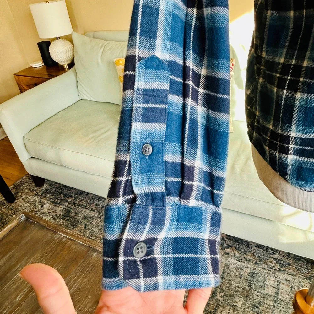 Old Navy Girls Size XL 14/16 Blue Plaid Flannel Shirt Stretch Cotton